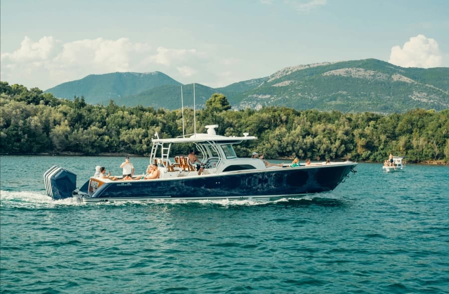 Center console boat on turquoise water