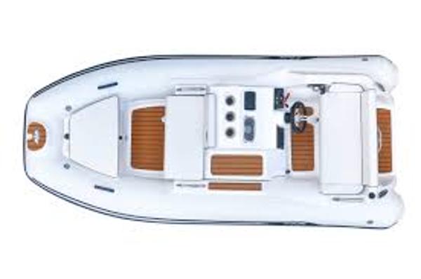 Slide: The Image of 2025 AB Inflatables 330 Jet Boat, top view, white with brown accents. - 7