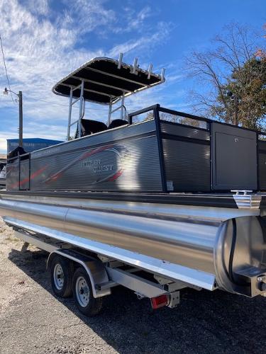 Slide: The Image of 2023 Angler Qwest PRO FISH N CRUISE 8522/24 pontoon boat on trailer. - 5