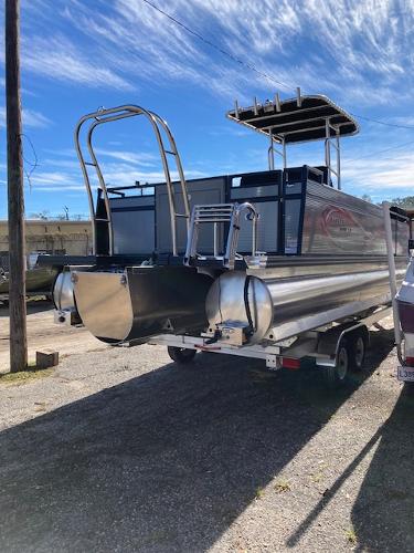 Slide: The Image of 2023 Angler Qwest PRO FISH N CRUISE 8522/24 pontoon boat on trailer. - 6