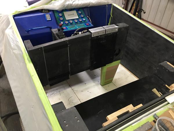 Slide: The Image of 1991 Apache Poker Run Custom boat interior under construction with control panel. - 39