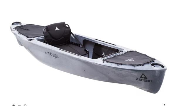 Slide: The Image of 2021 Ascend H10 Hybrid Sit-In kayak, gray, with storage compartments and adjustable seat. - 0