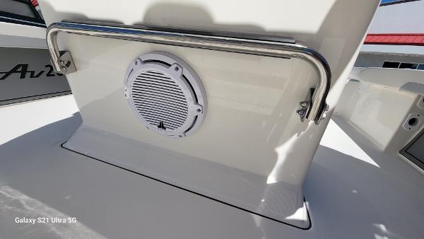 Slide: The Image of 2024 Avenger AV26 boat speaker and railing detail. - 15