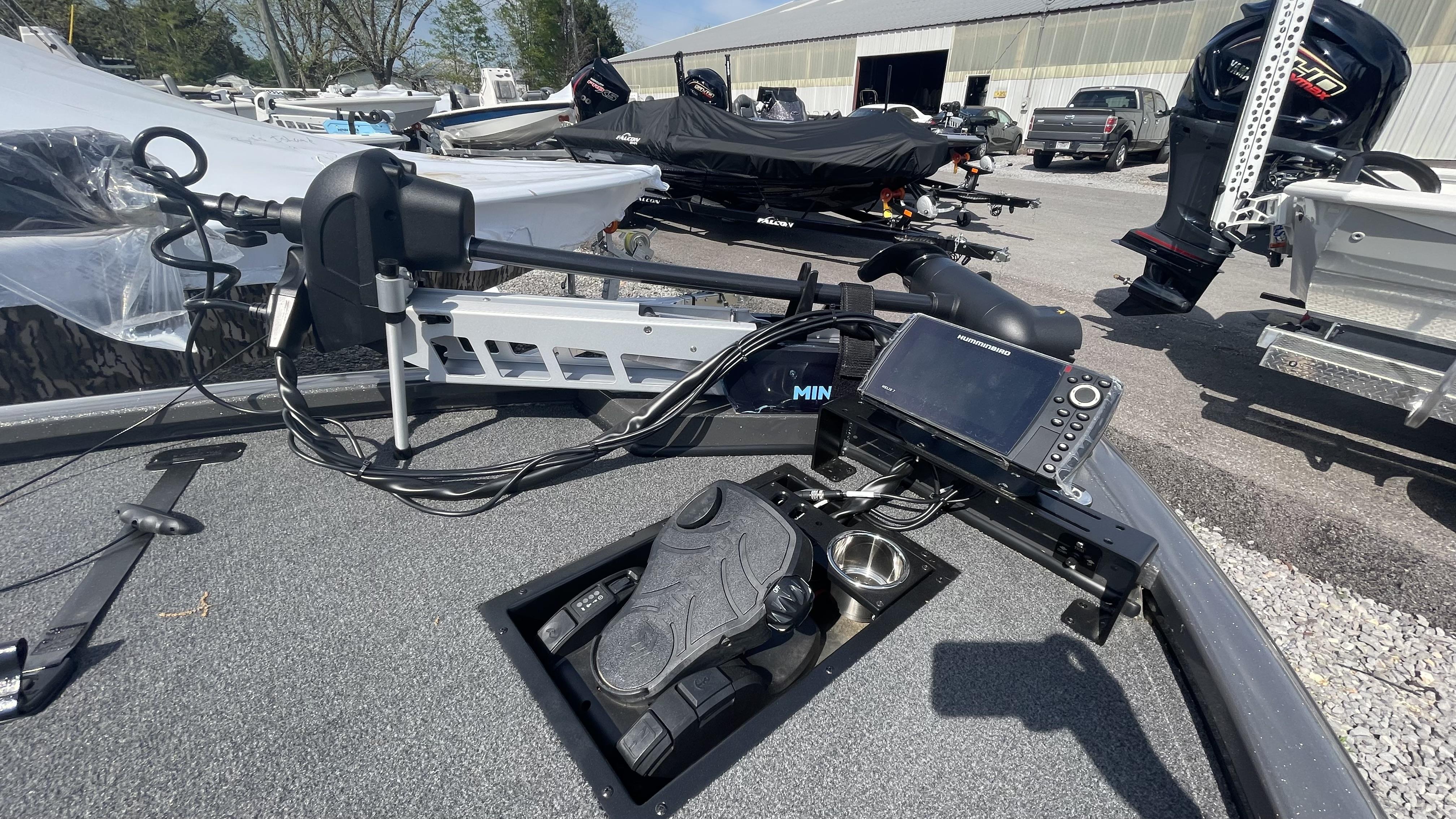 Slide: The Image of 2023 Avid 19XB boat with Minn Kota trolling motor and Humminbird fish finder. - 3
