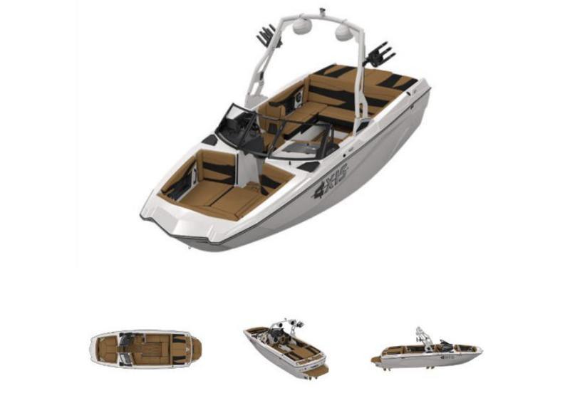 Slide: The Image of 2026 Axis A225 boat with sleek design, brown seating, and modern features. - 1
