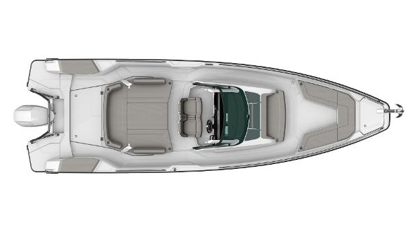 Slide: The Image of 2024 Axopar 29 Sun Top boat, top view, sleek design with spacious seating. - 11