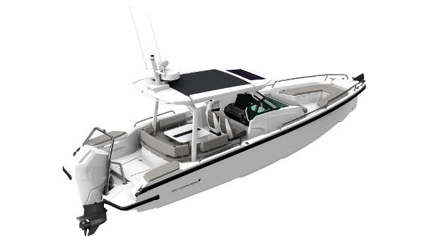 Slide: The Image of 2024 Axopar 29 Sun Top boat with sleek design and spacious seating. - 7