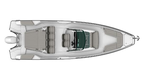 Slide: The Image of 2024 Axopar 29 Sun Top boat, top view, sleek design with spacious seating. - 9