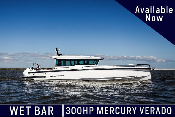 Slide: The Image of 2024 Axopar 37 Cross Cabin XC boat with 300HP Mercury Verado, wet bar, available now. - 0