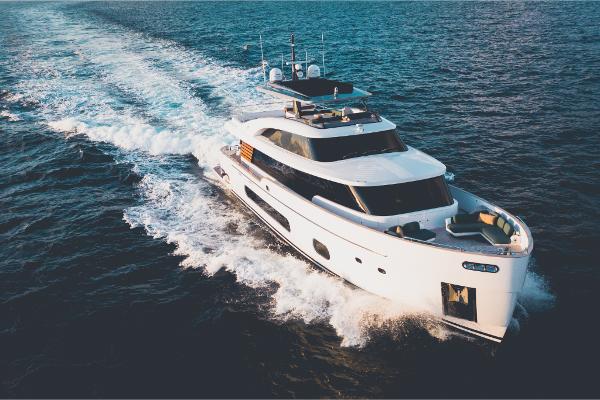 Slide: The Image of 2023 Azimut Magellano 25 Metri luxury yacht cruising on open water. - 2