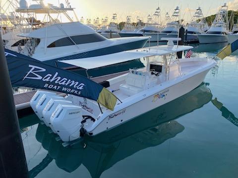 Slide: The Image of 2024 Bahama 41' Open Fisherman boat docked in a marina. - 1