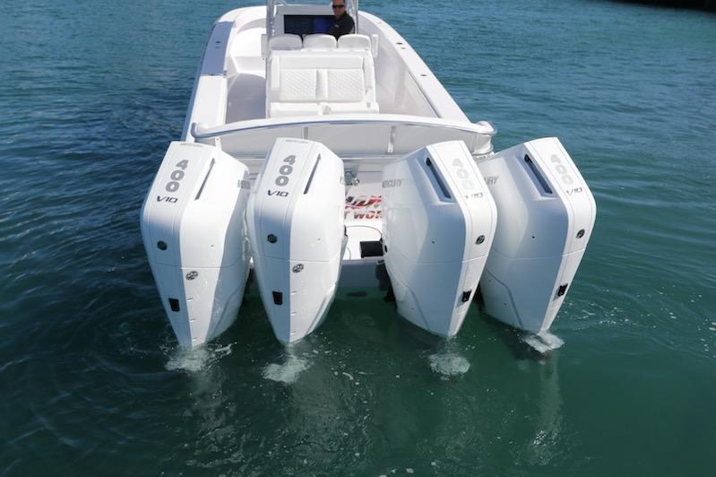 Slide: The Image of 2024 Bahama 41' Open Fisherman with quad Mercury 400 V10 outboard engines. - 5