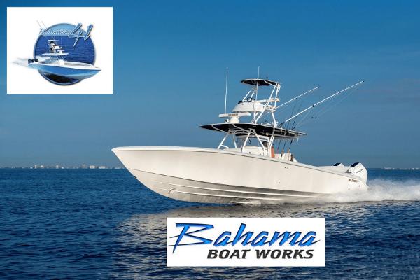 Slide: The Image of 2024 Bahama 41 Super Center Console boat cruising on open water. - 1