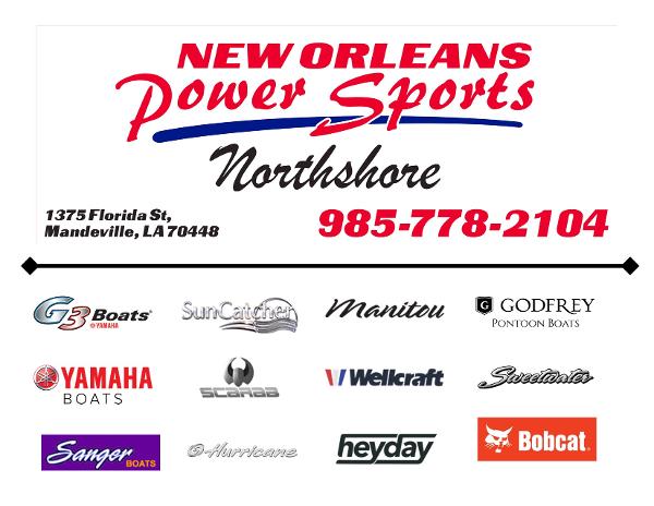 Slide: The Image of New Orleans Power Sports Northshore contact info and boat brands, including Baja 29 Outlaw SST 1999. - 1