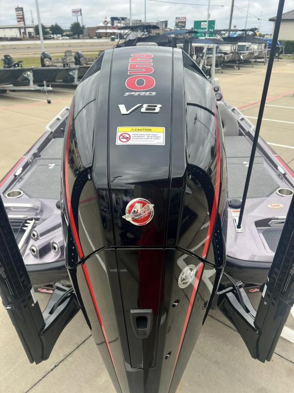 Slide: The Image of 2024 Bass Cat Caracal STS with powerful V8 250 engine, rear view. - 18