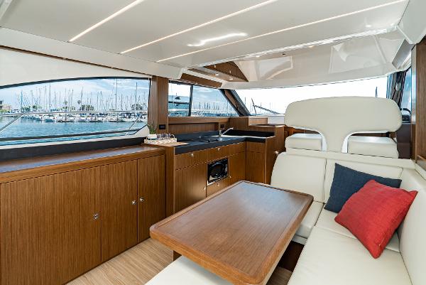 Slide: The Image of Luxurious interior of 2025 Bavaria Virtess 420 Fly yacht with modern wood finish. - 48