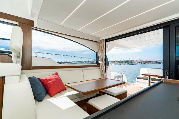 Slide: The Image of Luxurious interior of 2025 Bavaria Virtess 420 Fly yacht with waterfront view. - 49