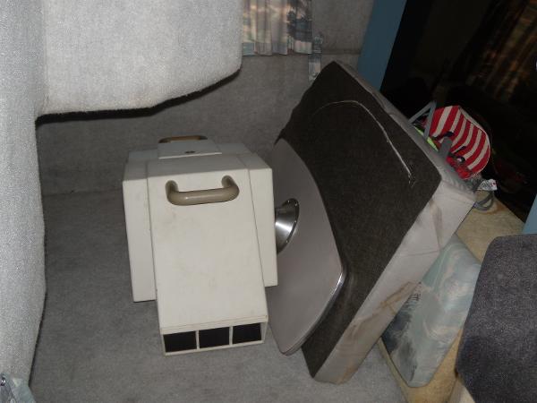 Slide: The Image of Interior of 1988 Bayliner 2655 Ciera Sunbridge with portable air conditioner. - 11