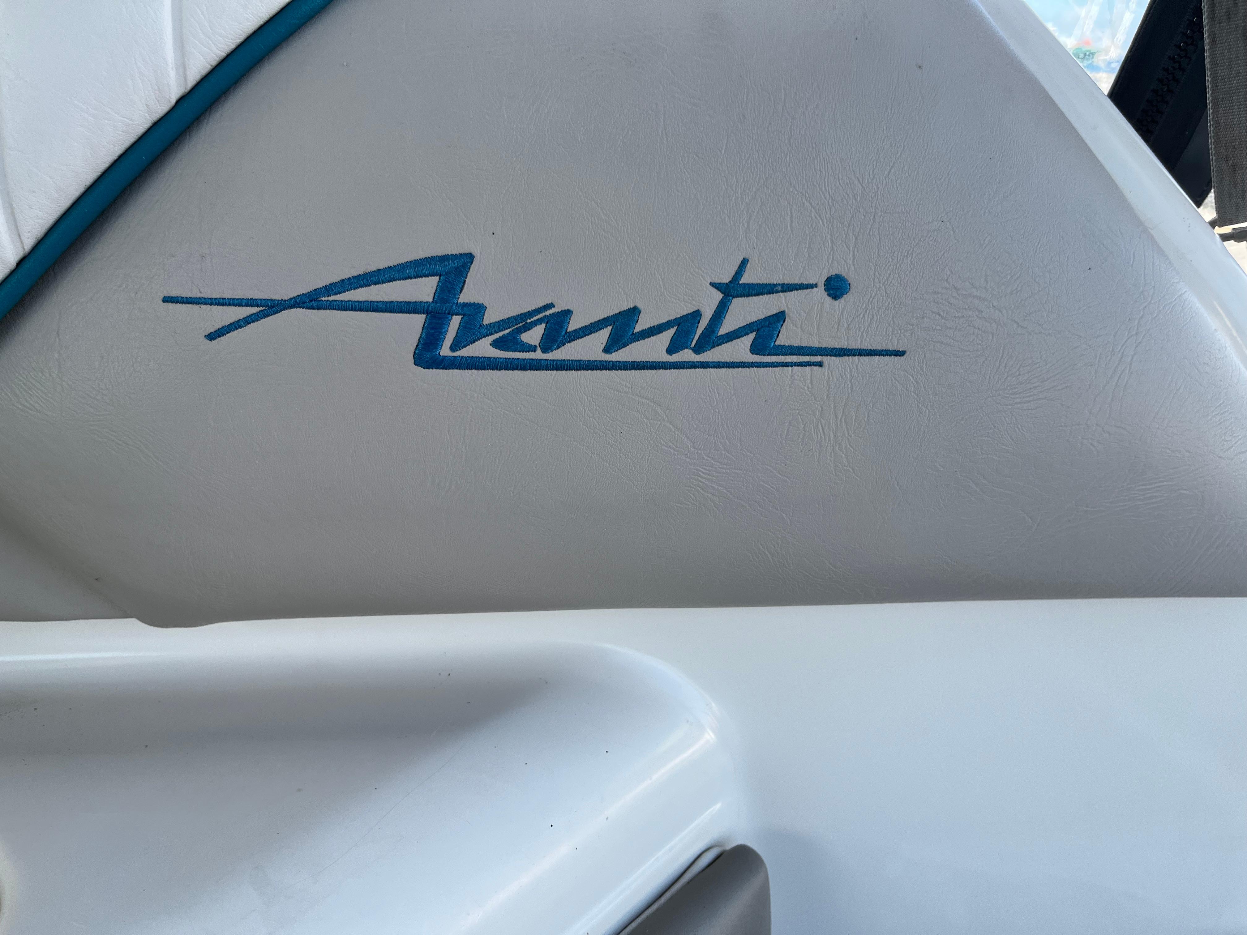 Slide: The Image of 1996 Bayliner 32 Avante boat interior with Avanti logo. - 9