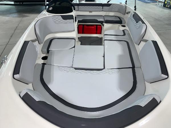 Slide: The Image of 2024 Bayliner Element M15 boat interior with spacious seating and modern design. - 3