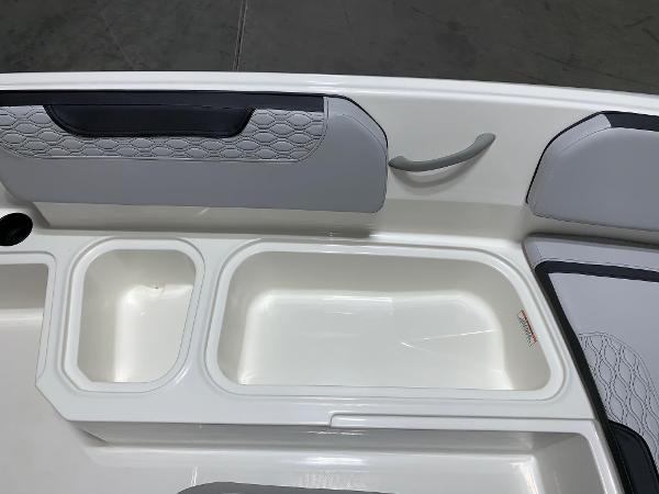 Slide: The Image of 2024 Bayliner Element M15 boat interior storage compartments and seating. - 8