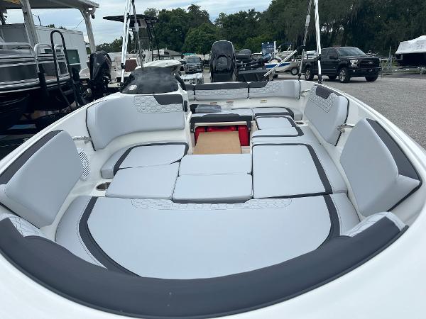 Slide: The Image of 2025 Bayliner Element M15 boat interior with spacious seating and modern design. - 4