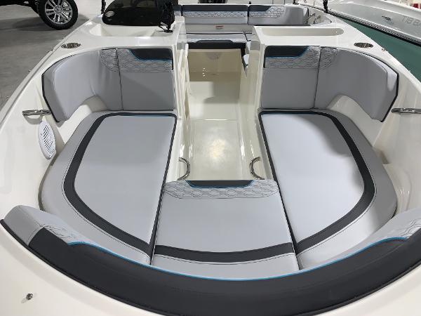 Slide: The Image of 2024 Bayliner Element M17 boat interior with cushioned seating. - 3