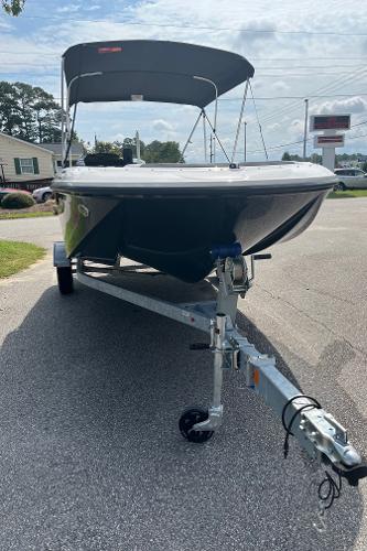 Slide: The Image of 2024 Bayliner Element M17 boat on a trailer with a canopy. - 4