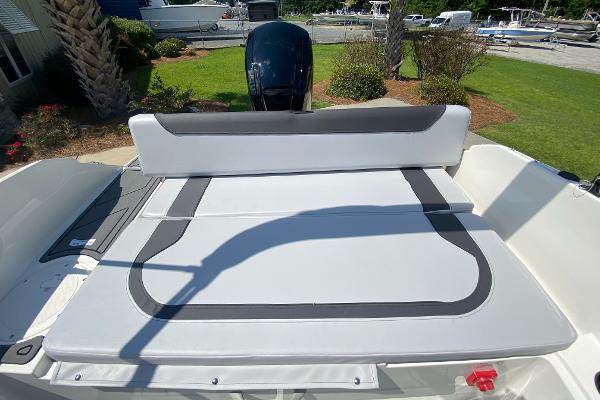 Slide: The Image of 2024 Bayliner Element M19 boat with spacious rear seating and outboard motor. - 14