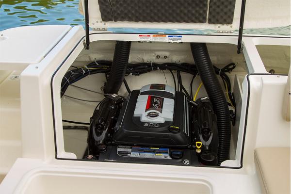 Slide: The Image of 2023 Bayliner VR5 Bowrider engine compartment with 4.5L 200 HP MerCruiser engine. - 18