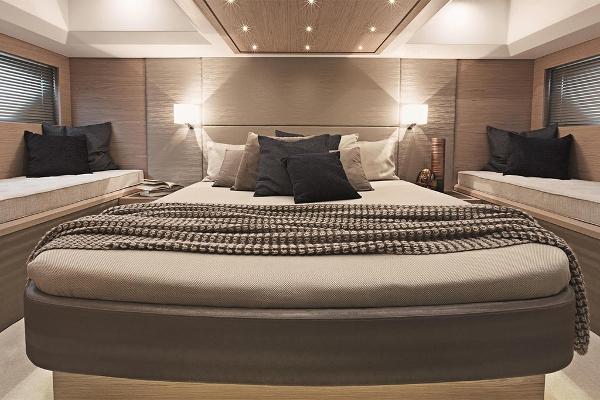 Slide: The Image of Luxurious bedroom interior of 2021 Beneteau Gran Turismo 50 Sportfly yacht. - 17