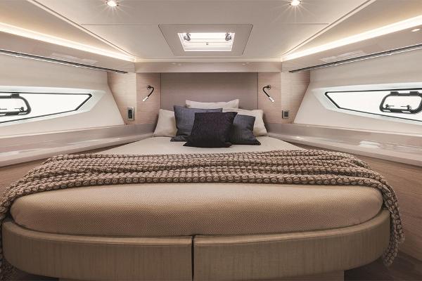 Slide: The Image of Luxurious bedroom interior of 2021 Beneteau Gran Turismo 50 Sportfly yacht. - 18