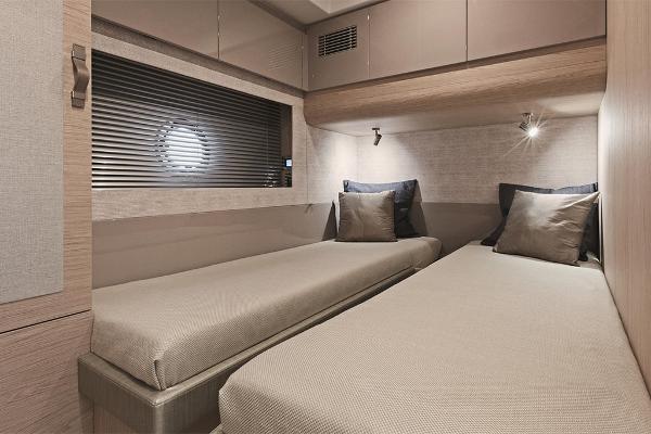 Slide: The Image of Modern twin cabin interior of 2021 Beneteau Gran Turismo 50 Sportfly yacht. - 20
