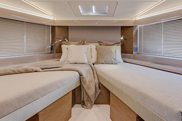 Slide: The Image of Luxurious bedroom interior of 2021 Beneteau Gran Turismo 50 Sportfly yacht. - 27