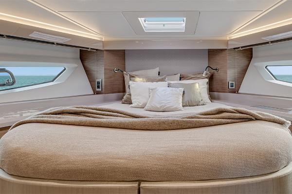 Slide: The Image of Luxurious bedroom interior of 2021 Beneteau Gran Turismo 50 Sportfly yacht. - 28