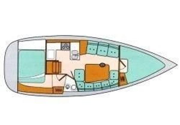 Slide: The Image of Floor plan of a 2000 Beneteau Oceanis 321 sailboat, showing interior layout and design. - 5