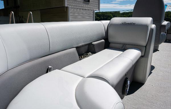 Slide: The Image of 2024 Bentley Pontoons 240 Navigator interior seating with luxurious upholstery. - 8