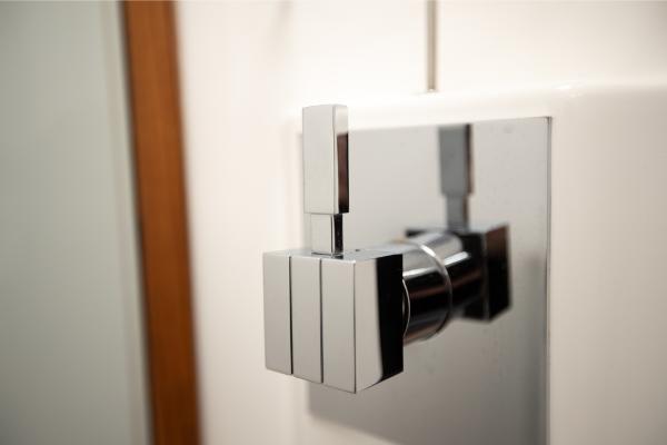 Slide: The Image of Modern chrome faucet handle on Bertram 35 Flybridge 2023 yacht. - 17
