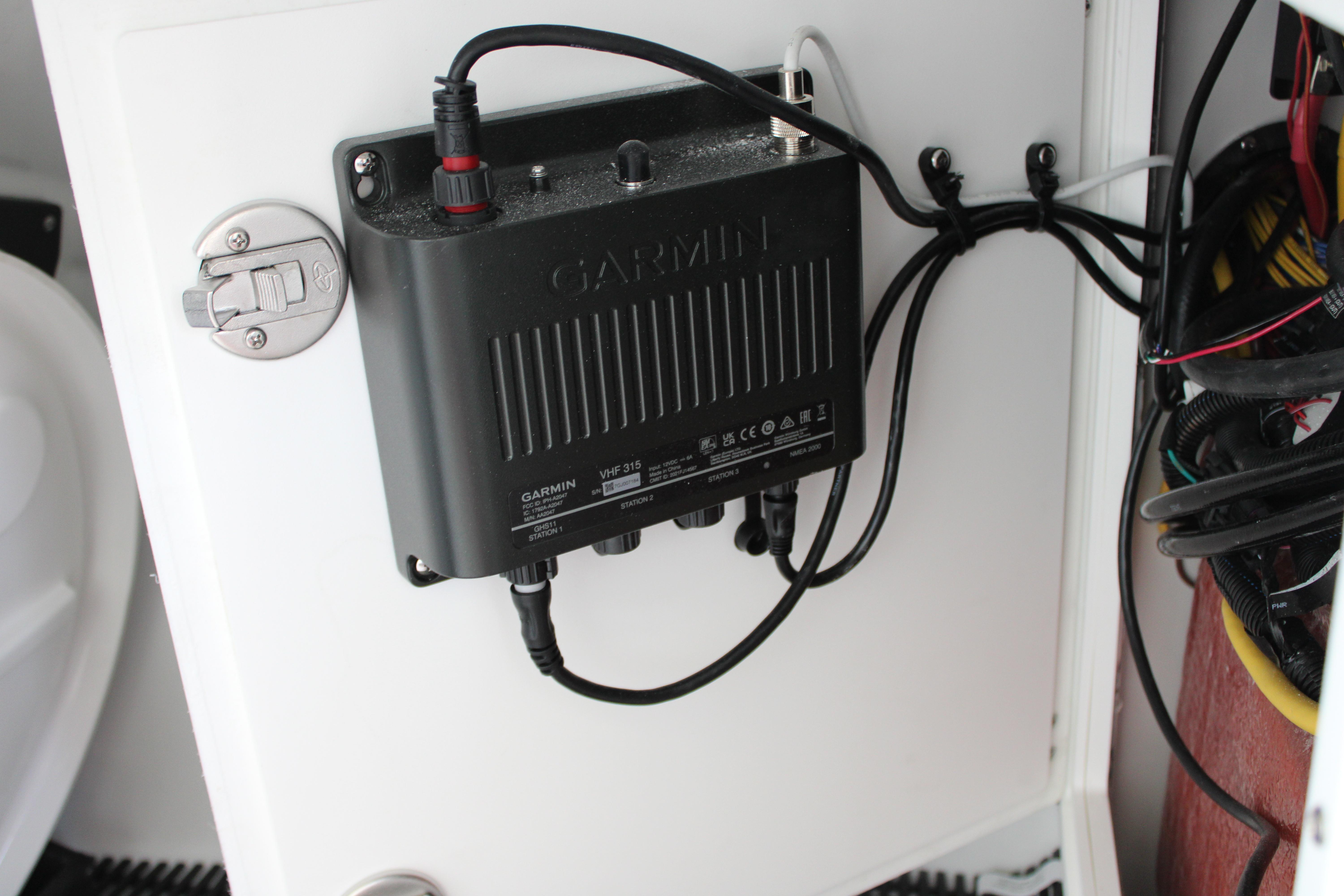 Slide: The Image of Garmin VHF-315 marine radio installed on a 2023 Blackfin 252 DC boat. - 37