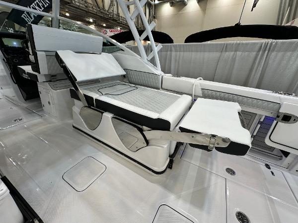 Slide: The Image of 2024 Blackfin 302 DC boat interior with adjustable seating and sleek design. - 10