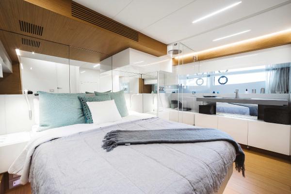 Slide: The Image of Luxurious bedroom interior of 2019 Bluegame BG62 yacht with modern design and elegant decor. - 21