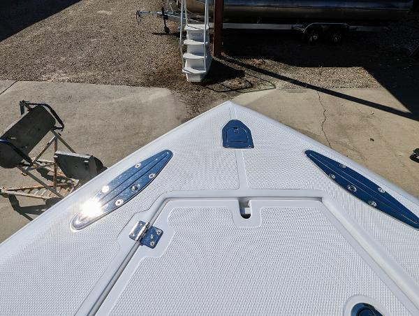 Slide: The Image of Bow of 2024 Bluewater Sportfishing 2850 boat with stainless steel fittings. - 15