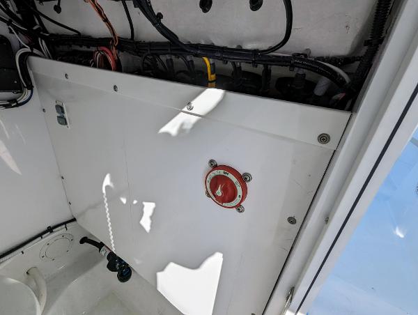 Slide: The Image of 2024 Bluewater Sportfishing 2850 boat interior wiring and control panel. - 18