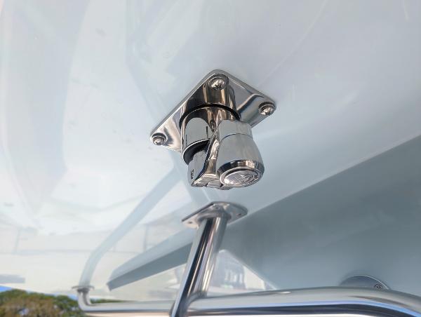Slide: The Image of Close-up of a 2024 Bluewater Sportfishing 2850 boat's stainless steel fitting. - 32