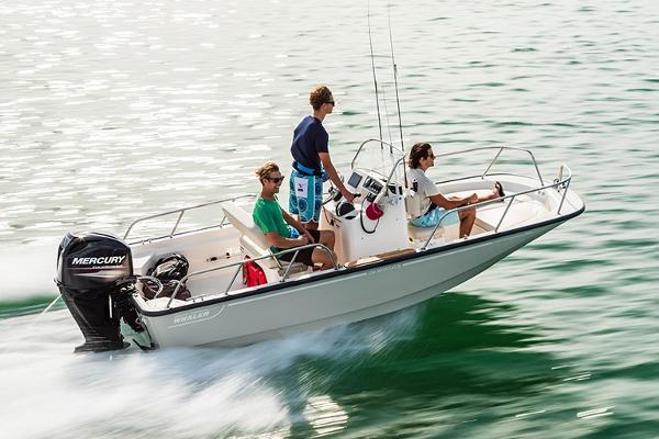 Slide: The Image of Manufacturer Provided Image: 2024 Boston Whaler 150 Montauk boat cruising on water with three passengers. - 13
