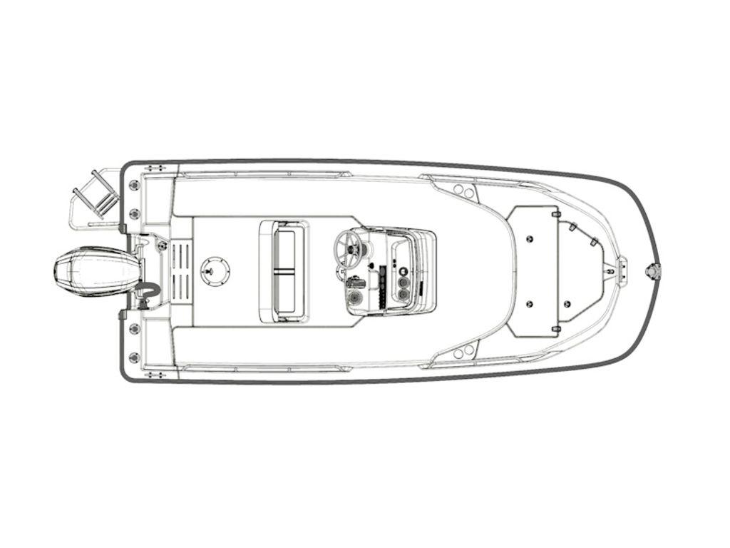 Slide: The Image of Top view schematic of 2024 Boston Whaler 170 Montauk boat layout. - 7