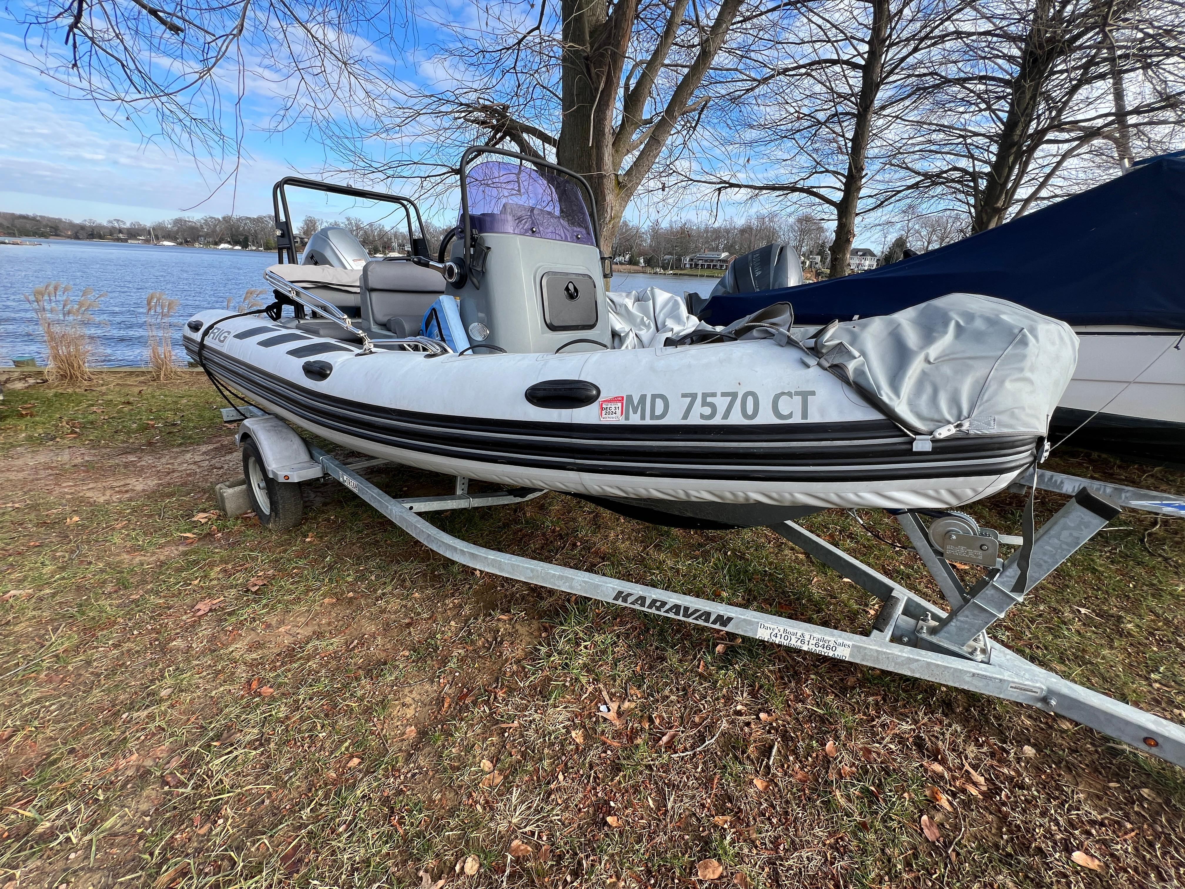 Slide: The Image of 2021 Brig Inflatables Navigator 520 on Karavan trailer by lakeside. - 24