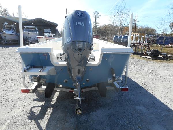 Slide: The Image of 2024 Bulls Bay 2000 boat with Yamaha 150 outboard motor, rear view. - 2