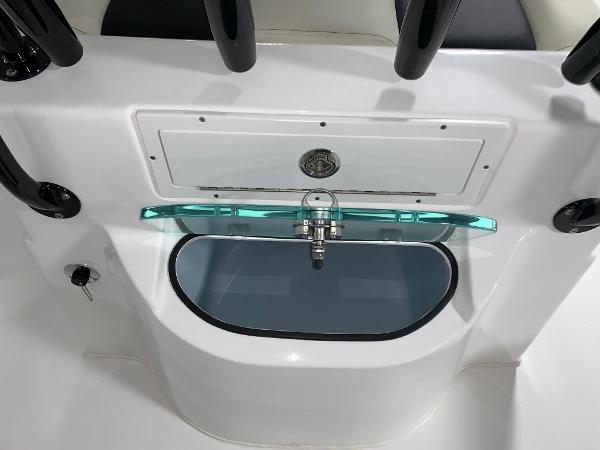 Slide: The Image of 2024 Cape Horn 22 OS boat livewell with glass lid and white finish. - 10