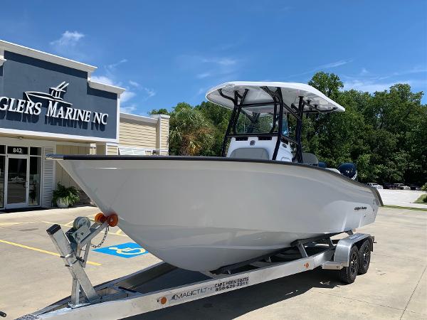 Slide: The Image of 2024 Cape Horn 24 XS boat on trailer at Anglers Marine NC dealership. - 1